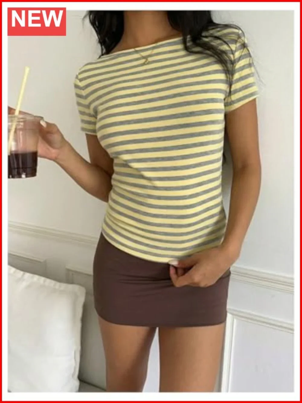 Striped Short Sleeve Slim Fitted Tee Summer Y2k Top